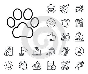 Dog paw line icon. Pets care sign. Salaryman, gender equality and alert bell. Vector