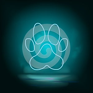 Dog paw print blue neon vector icon. Simple element illustration from map and navigation concept. Dog paw print blue neon vector