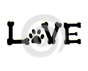 Dog paw print with love word. Pet room decor modern wall decor