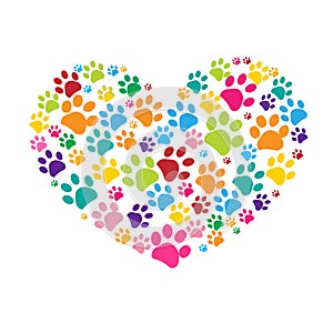 Dog paw print made of colorful heart vector