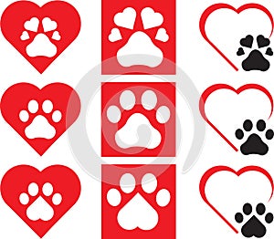 Dog paw print with red heart