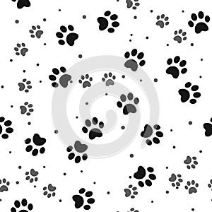 Dog paw print seamless pattern on white background