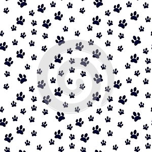 Dog paw print seamless pattern on white background .