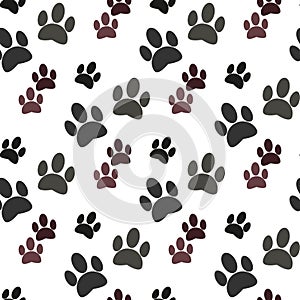 Dog paw print seamless pattern on white background