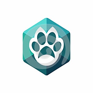 A dog paw with a sad expression on its face, A sleek, geometric design featuring a paw print, minimalist logo