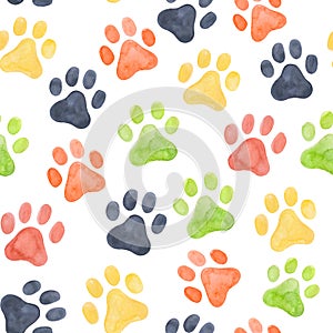 Dog paw seamless pattern. Abstract dog endless animal background