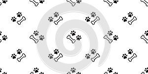 Dog paw seamless pattern dog bone vector isolated bulldog background wallpaper white