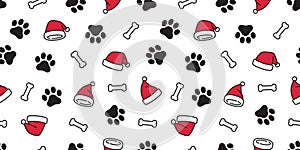 Dog paw seamless pattern vector Christmas Santa Claus Xmas hat french bulldog bone tile background cartoon scarf isolated repeat w