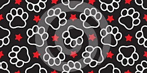 Dog Paw seamless pattern vector star footprint pet cat scarf isolated repeat wallpaper cartoon tile background design black