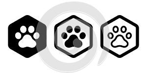 Dog paw vector icon footprint hexagon logo french bulldog cartoon symbol character illustration doodle design clip art