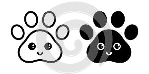 Dog paw vector icon footprint smile face emoticon french bulldog cartoon symbol character illustration doodle design