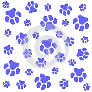 Dog paw.White background and dog tracks. Pattern with traces.