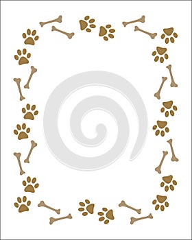 Dog paws and bones border frame design template.