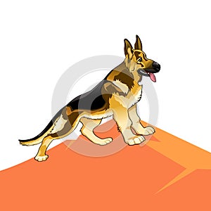 Dog pedigree german shepherd on a hill, cartoon on a white