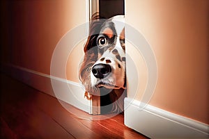 dog peeking around the corner. Generative AI, Generative, AI