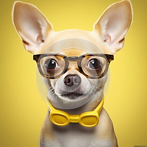 dog animal yellow puppy pet glasses eyeglass background portrait chihuahua cute. Generative AI. photo