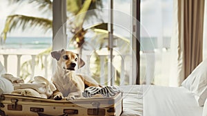 Dog in Pet-Friendly Hotel Room on Bed