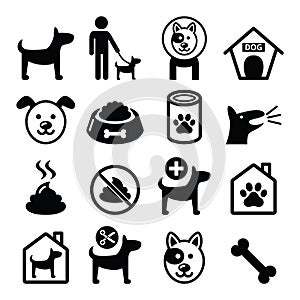 Dog, pet icons set - vet, dog's food, dog hotel