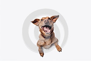 dog fly background animal doggy purebred beautiful jump cute pet white. Generative AI. photo