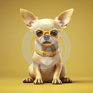 dog pet portrait glasses chihuahua background puppy fun cute yellow animal. Generative AI. photo