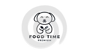Dog or pet with spoon and fork food cute cartoon logo vector icon illustration design