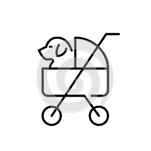 Dog in pet stroller. Comfortable pet mobility, enjoying outdoors and shopping without stress. Pixel perfect vector icon