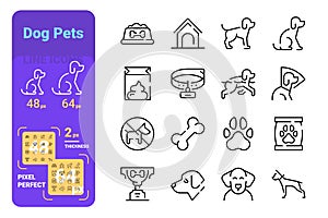 Dog pets line icons set