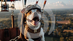Dog in Pilots Hat and Goggles in Hot Air Balloon