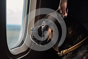 dog on the plane looking out the window generative ai