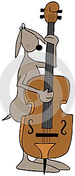 Dog playing a double bass fiddle