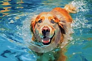 dog pool funny fun vacation puppy swimming snorkeling underwater water. Generative AI.