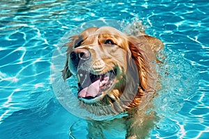 dog pool underwater snorkeling water fun swimming vacation puppy funny. Generative AI.