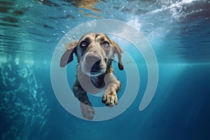 dog pool vacation swimming fun snorkeling funny puppy water underwater. Generative AI.