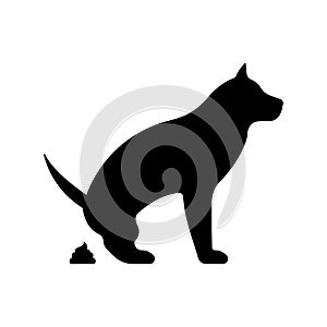 Dog Pooping Dung Black Silhouette Icon. Pet Glyph Pictogram. Domestic Animal Poop Excrement in Park Simple Flat Symbol
