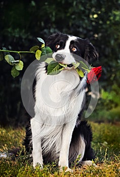 Dog portrait with flower