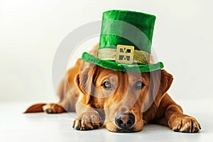 a dog portrait with a hat for St. Patrick's Day, in the style of fantasy illustration. Generative AI