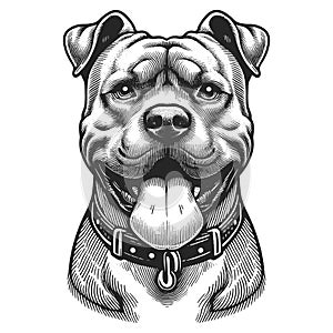 Dog Portrait Pit bull engraving sketch raster