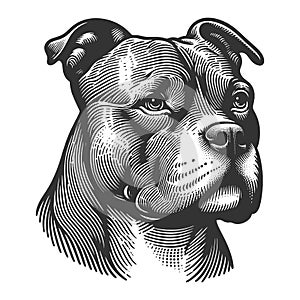 Dog Portrait Pit bull engraving sketch raster