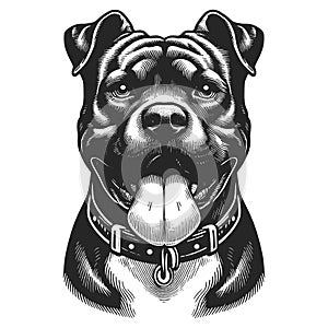 Dog Portrait Pit bull engraving sketch vector