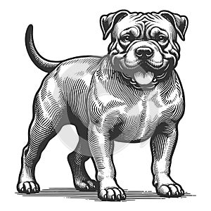 Dog Portrait Pit bull engraving sketch vector