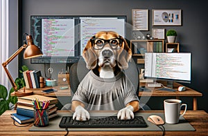 Dog Programmer at Computer Desk
