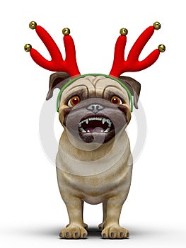 Dog pug cartoon with a christmas hat smiling