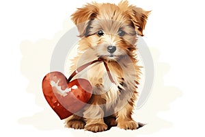 Dog puppy adorable red heart lovely breed white cute pet small portrait animal