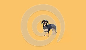 Dog (puppy) Dachshund male breed, black and tan on isolated on yellow background