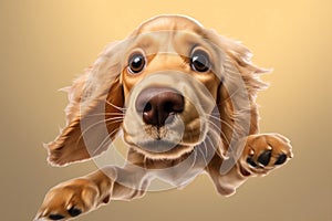 jumping dog white fly doggy background animal cute pet jump purebred. Generative AI. photo