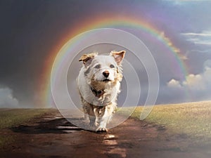 Dog and rainbow bridge. Pet loss concept