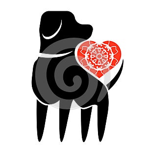 Dog and Red Heart Icon Isolated on White Backjground