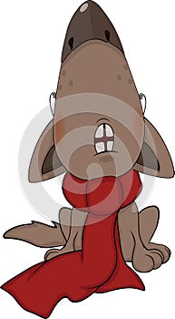 Dog with a red scarf. Cartoon