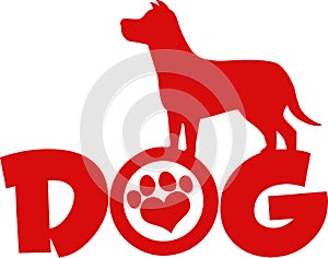 Dog Red Silhouette Over Text With Love Paw Print