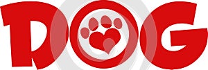 Dog Red Text With Love Paw Print